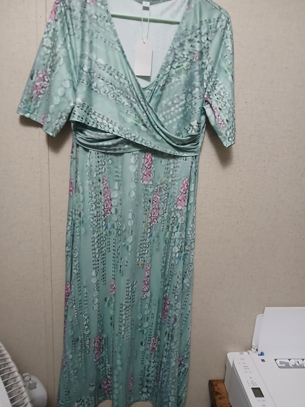 Mint Green Printed Wrap-Front Midi Dress